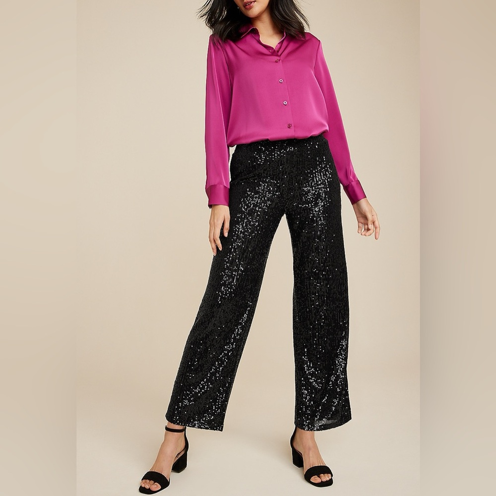 NWT Maurice’s  Black Sequin High Rise Wide Leg Pant SZ S